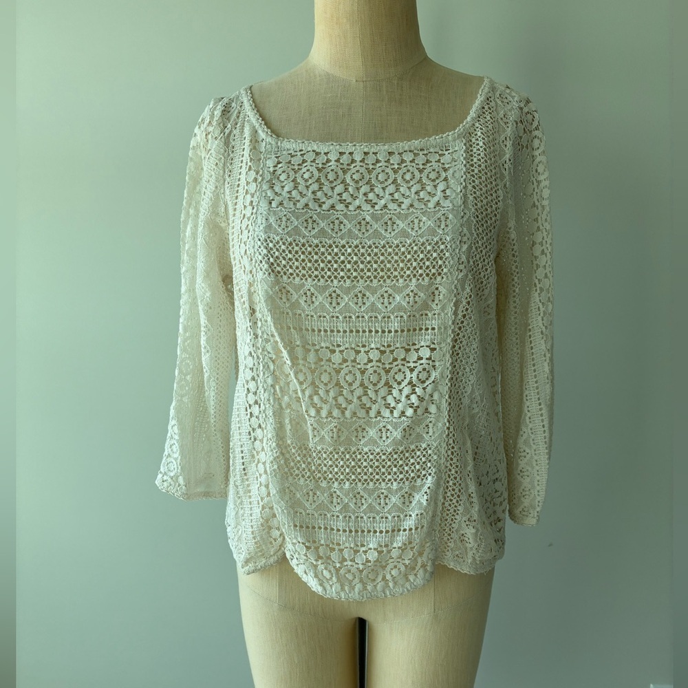 Joie Cream Lace Long Sleeve Blouse